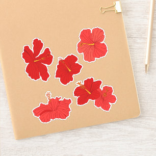 Tropische Hibiscus Bloemen in rood en perzik Sticker