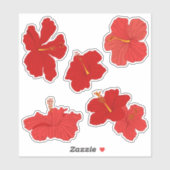 Tropische Hibiscus Bloemen in rood en perzik Sticker (Vel)