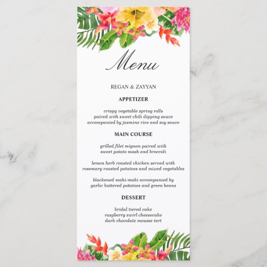 Tropische Hibiscus Bloemen Palmen Huwelijk Menu (Voorkant)