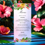 Tropische Hibiscus Bloemen Palmen Huwelijk Menu<br><div class="desc">Breng uw gasten naar een tropisch paradijs met dit levendige huwelijksmenu. Met weelderige hibiscusbloemen,  wuivende palmbladeren en een rustgevende waterverf-achtergrond zet dit ontwerp de toon voor een ontspannen en elegant feest. Pas het aan met uw heerlijke menu-selecties voor een echt gepersonaliseerde touch.</div>