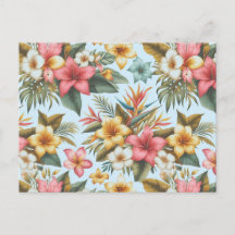 Tropische Hibiscus Bloemen Patroon Ansichtkaart