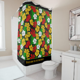 Tropische hibiscus bloemen patroon zwart douchegordijn