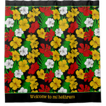 Tropische hibiscus bloemen patroon zwart