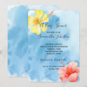 Tropische Hibiscus Bloemen Waterverf Baby shower Kaart (Voorkant / Achterkant)