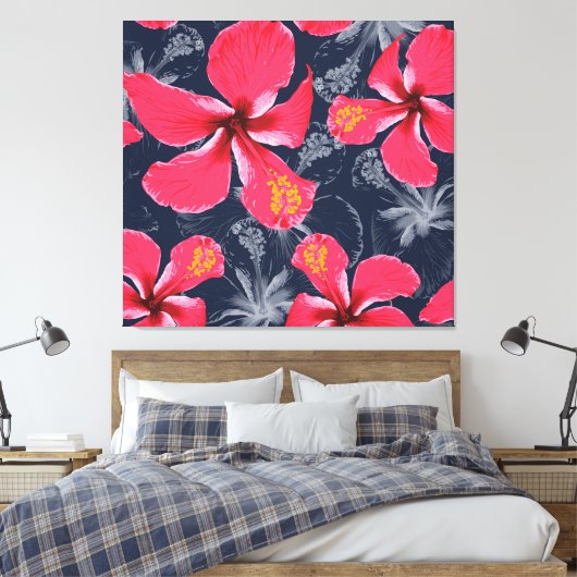 Tropische Hibiscus Bloemen Zomer Design Canvas Afdruk (Insitu (Slaapkamer))