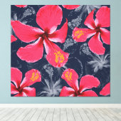 Tropische Hibiscus Bloemen Zomer Design Canvas Afdruk (Insitu (Houten vloer))