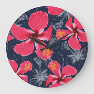 Tropische Hibiscus Bloemen Zomer Design Grote Klok