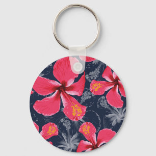 Tropische Hibiscus Bloemen Zomer Design Sleutelhanger