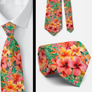 Tropische Hibiscus Bloemen Zomer Stropdas