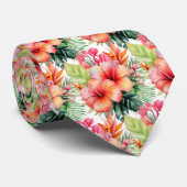 Tropische Hibiscus Bloemen Zomer Stropdas (Opgerold)