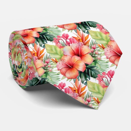 Tropische Hibiscus Bloemen Zomer Stropdas (Opgerold)