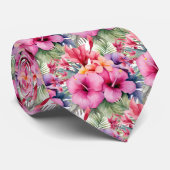 Tropische Hibiscus Bloemen Zomer Stropdas (Opgerold)