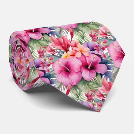 Tropische Hibiscus Bloemen Zomer Stropdas (Opgerold)