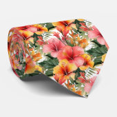 Tropische Hibiscus Bloemen Zomer Stropdas (Opgerold)