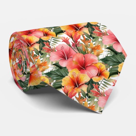 Tropische Hibiscus Bloemen Zomer Stropdas (Opgerold)