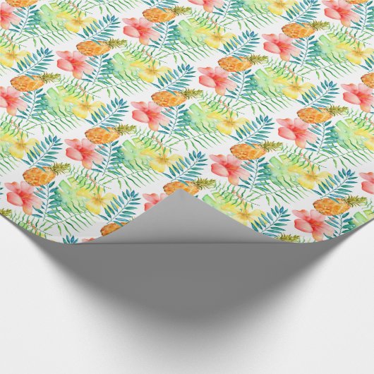 Tropische Hibiscus Bloemenananas Cadeaupapier (Hoek)