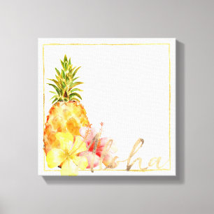 Tropische Hibiscus Bloemenananas Canvas Afdruk