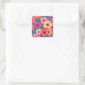 Tropische hibiscus bloemenpatroon vierkante sticker (Tas)
