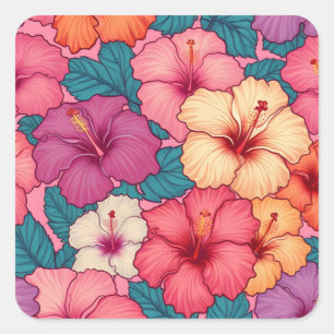 Tropische hibiscus bloemenpatroon vierkante sticker