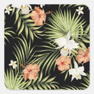 Tropische hibiscus:  bloemmotief vierkante sticker