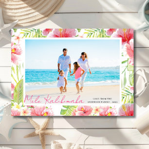 Tropische Hibiscus Bloemrijke Mele Kalikimaka Feestdagenkaart