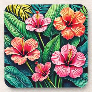 Tropische Hibiscus Bloesem Kunstzinnigheid Bier Onderzetter