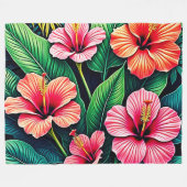 Tropische Hibiscus Bloesem Kunstzinnigheid Fleece Deken (Voorkant (Horizontaal))