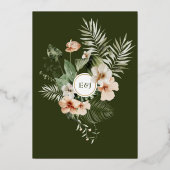 Tropische hibiscus boho bloemenbruiloft folie uitnodiging (Achterkant)