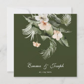 Tropische hibiscus boho pastel bloemenbruiloft kaart (Achterkant)