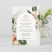 Tropische hibiscus boho pastel bloemenbruiloft kaart (Staand voorkant)