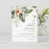 Tropische hibiscus boho pastel bloemenbruiloft kaart (Staand voorkant)