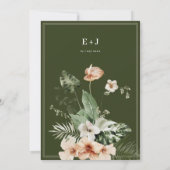 Tropische hibiscus boho pastel bloemenbruiloft kaart (Achterkant)