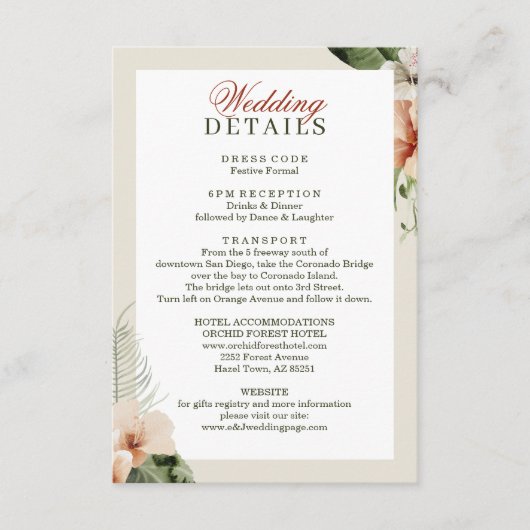 Tropische hibiscus boho pastel Bruiloft Informatiekaartje (Voorkant)