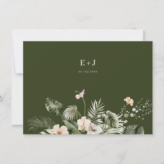 Tropische hibiscus boho pastel Bruiloft Notitiekaartje (Achterkant)