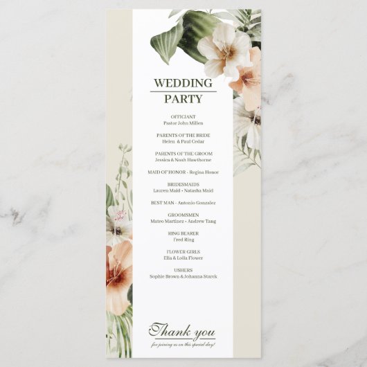 Tropische hibiscus boho pastel huwelijksprogramma programmakaart (Achterkant)