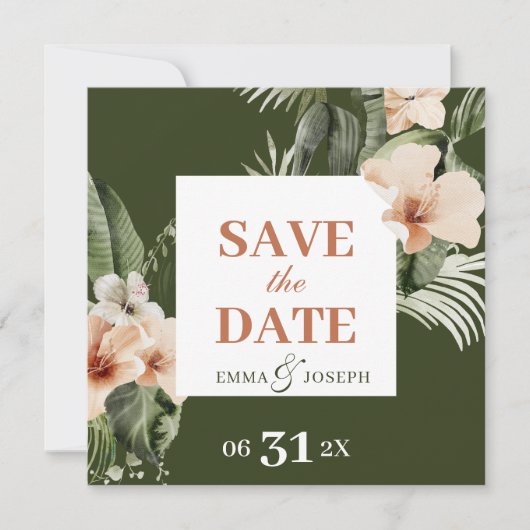 Tropische hibiscus boho pastel "Save the Date" Kaart (Voorkant)