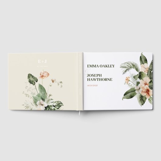 Tropische hibiscus boho pastel Trouwdag Gastenboek (Volledig)