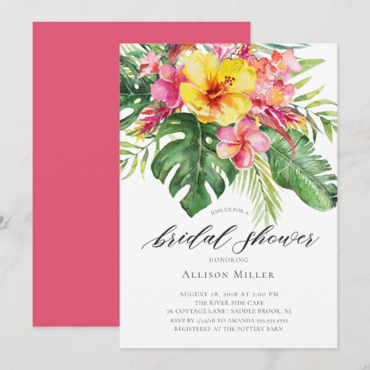 Tropische Hibiscus Bridal Shower Invitation Kaart (Voorkant / Achterkant)