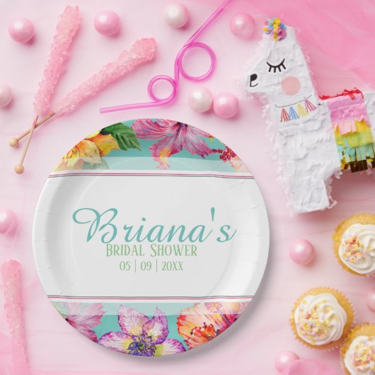 Tropische Hibiscus Bruidsdouche Papieren Bordje (Feest)