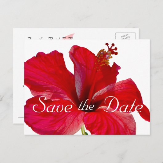 Tropische Hibiscus bruiloft Save the Date Aankondigingskaart (Voorkant / Achterkant)