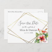 Tropische Hibiscus bruiloft Save the Date Briefkaart (Voorkant / Achterkant)