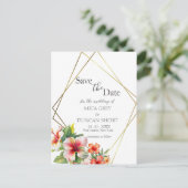 Tropische Hibiscus bruiloft Save the Date Briefkaart (Staand voorkant)