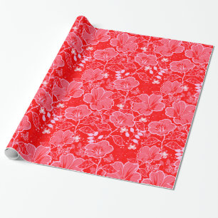 Tropische hibiscus & Butterflies Rood & Roze Cadeaupapier