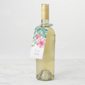 Tropische Hibiscus Cheers Wedding Wine Labels (Schuin)