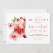 Tropische Hibiscus Cherry Cocktail Verjaardagsfees Kaart (Voorkant)