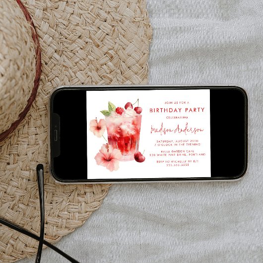 Tropische Hibiscus Cherry Cocktail Verjaardagsfees Kaart