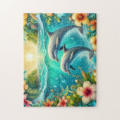 Tropische Hibiscus Dolfijnen Legpuzzel (Verticaal)