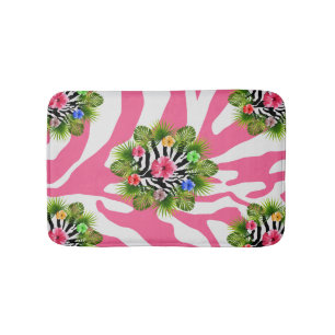 Tropische hibiscus en exotische roze zebra strepen badmat