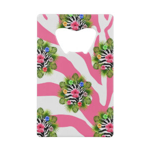 Tropische hibiscus en exotische roze zebra strepen creditkaart flessenopener