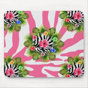 Tropische hibiscus en exotische roze zebra strepen muismat